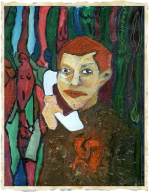 Childhood self portrait with
white phone to God

Acrylic on wood board
60X40
1998